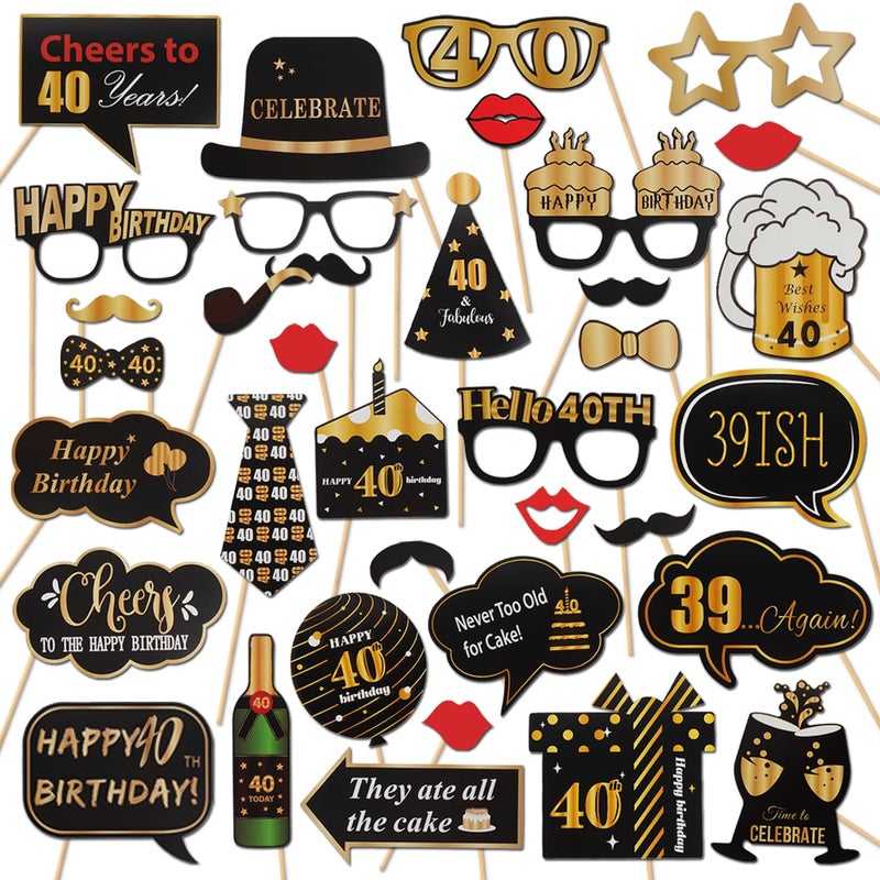 LINGTEER Happy 40th عيد ميلاد حزب صور كشك الدعائم، هتاف لعيد ميلاد 40th أربعين عاما Bday حزب المركزية الدعائم الزينة علامة. - Image 1